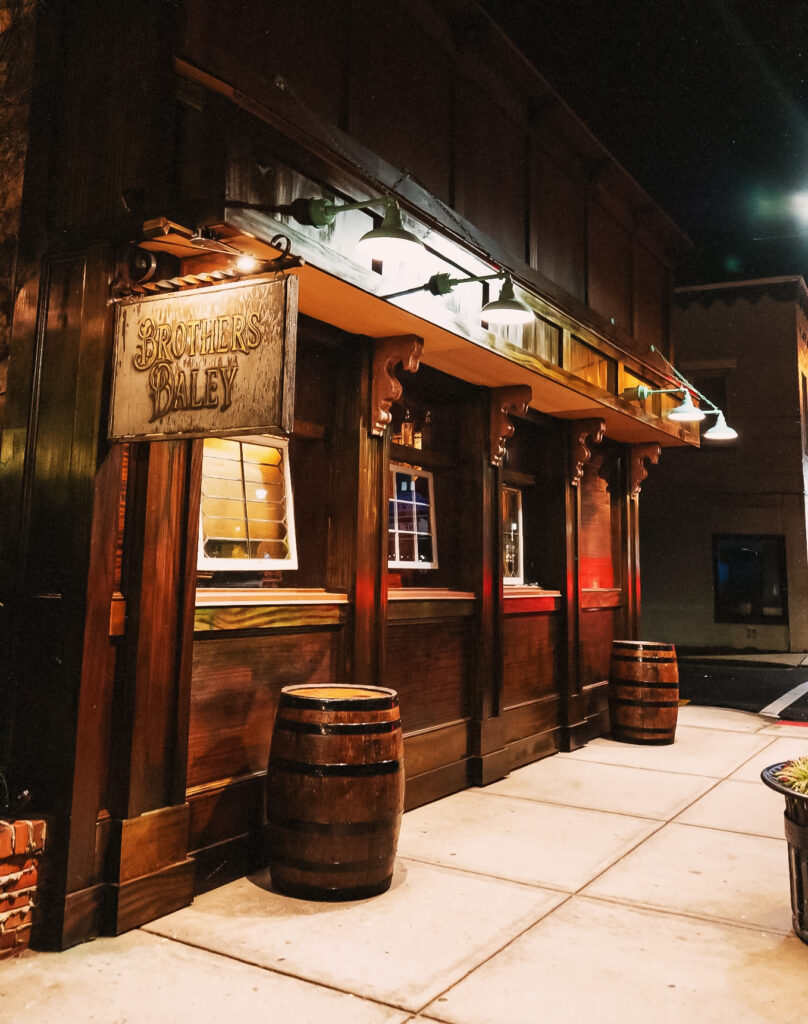 Cozy bar exterior at night